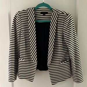 Ann Taylor, cropped, navy and cream, striped blazer